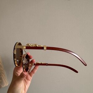 #71 Vintage-Inspired Round Sunglasses with Brown Lenses & Gold Leopard Detail